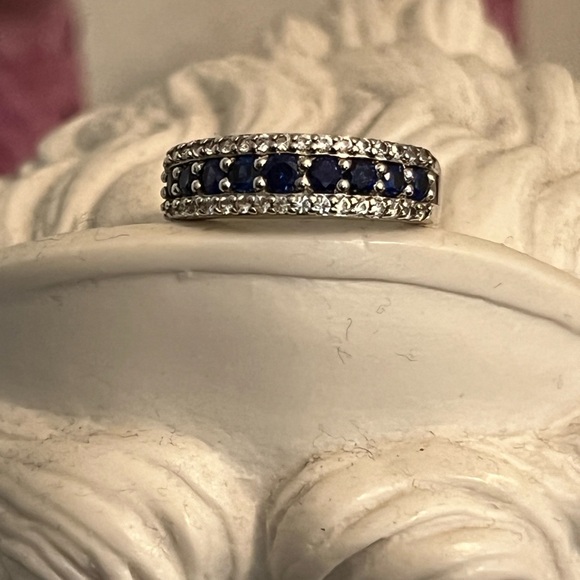 2MM Diamond Accent Genuine Blue Sapphire
Platinum Over Silver Band - Picture 4 of 8